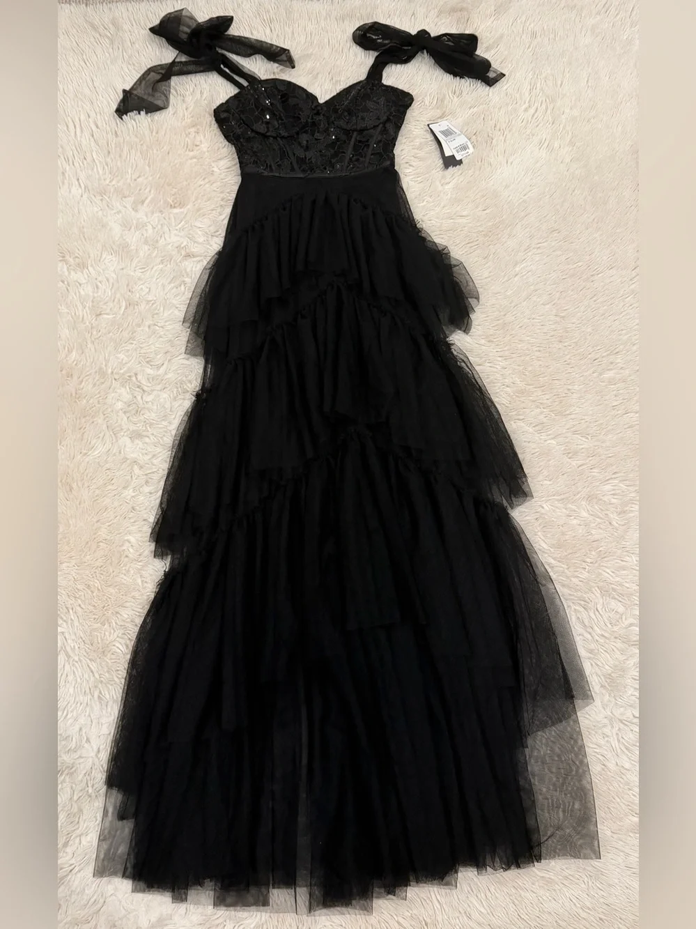 NEW City Studio Lace Tulle Maxi Dress 1/2 Corset Gown Black Goth Tiered Prom
